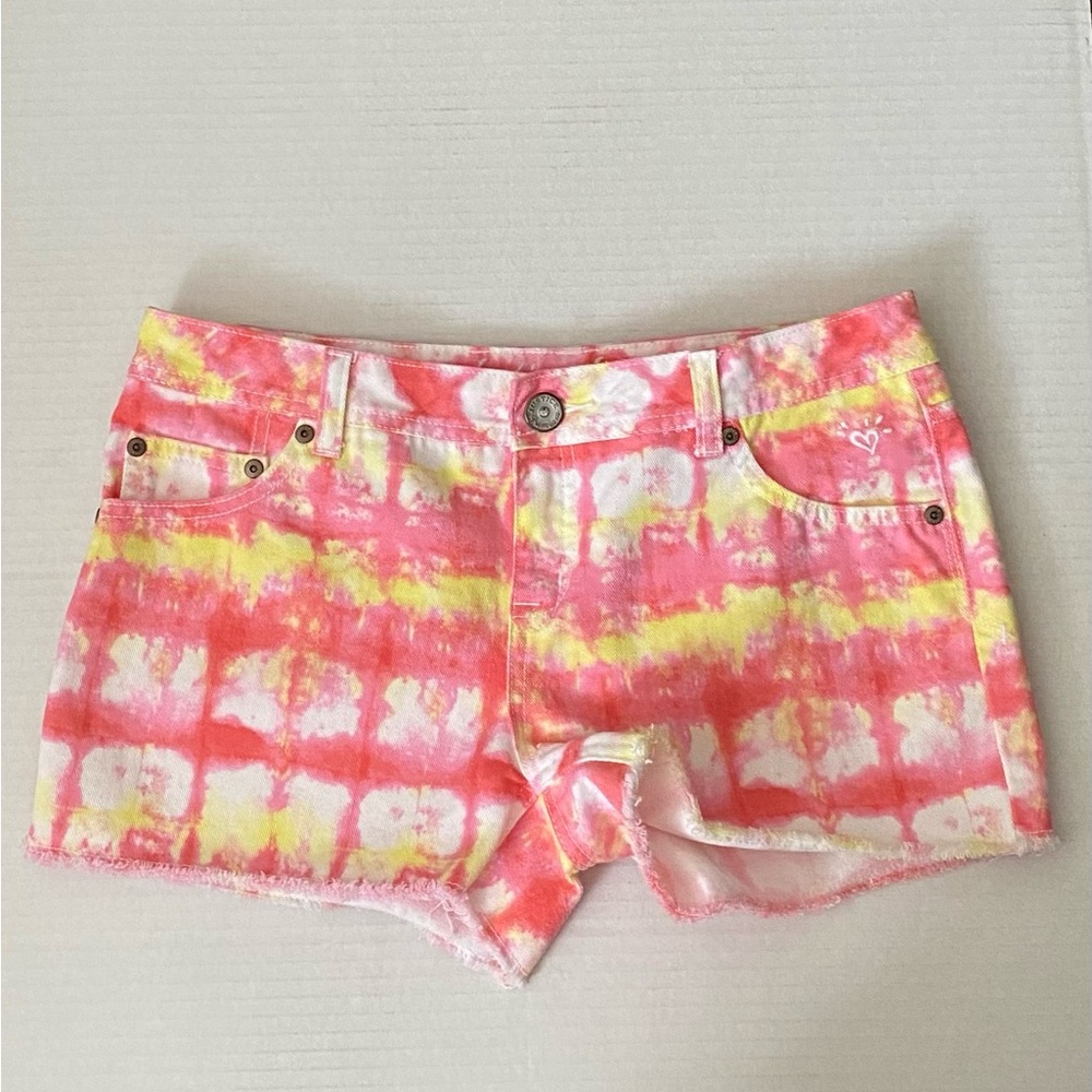 Justice Shorts 15.5’ Waist
Pink and Yellow Tie Die Denim Shorts